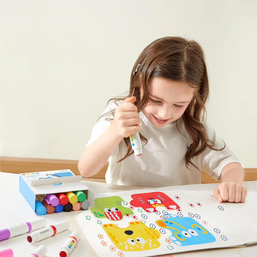 Divpusējs mazgājams marķieris - apaļš uzgalis un zīmogs - 6 krāsas