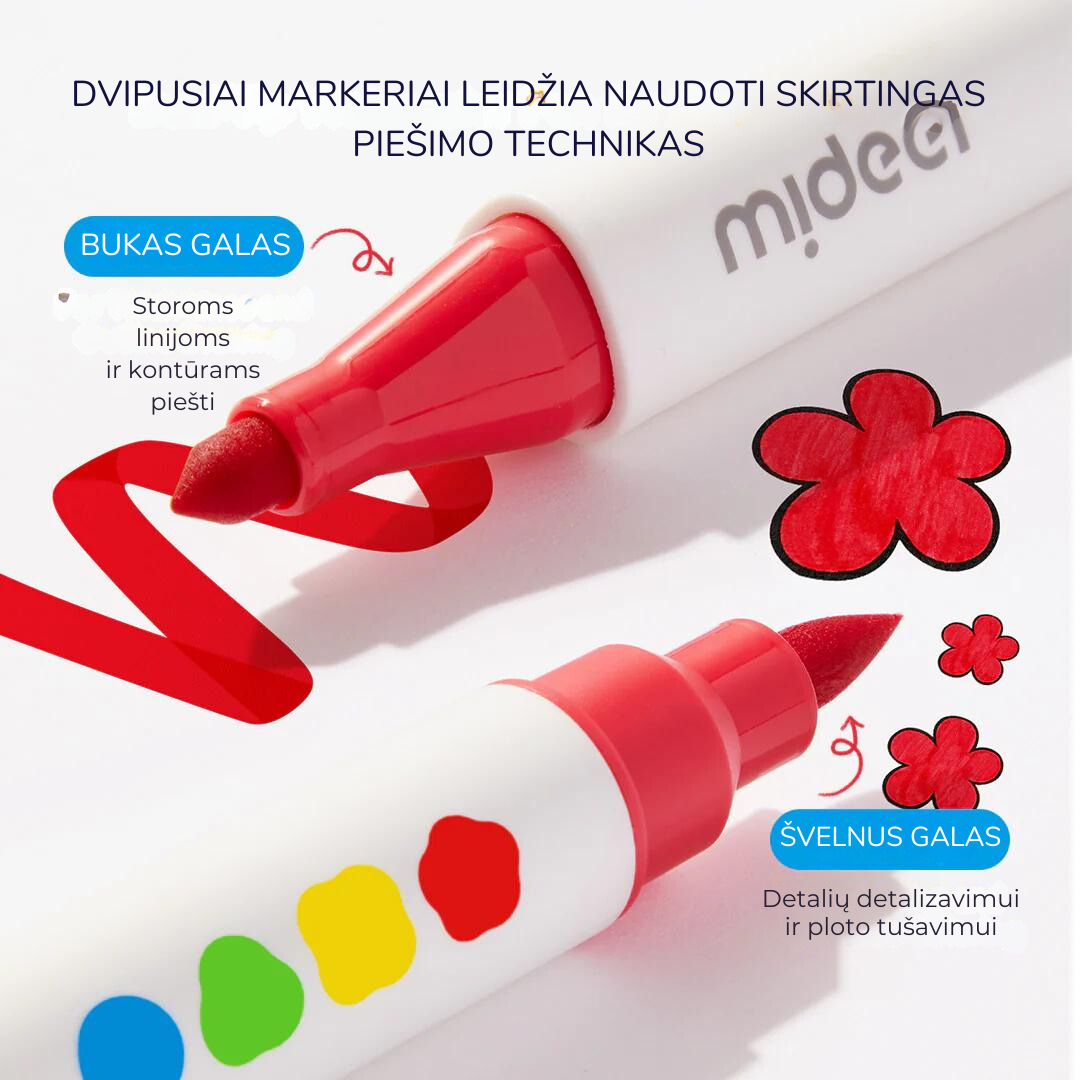 Divpusēji mazgājami marķieri / flomāstera pildspalvas - 12 krāsas